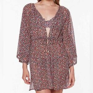 Micro Garden Dot Crinkle Chiffon Floral Print Swim Cover Up - Size Small NWT